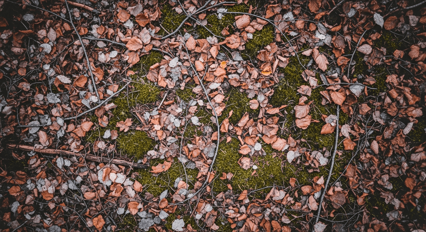 Natural woodland floor with leaves and moss